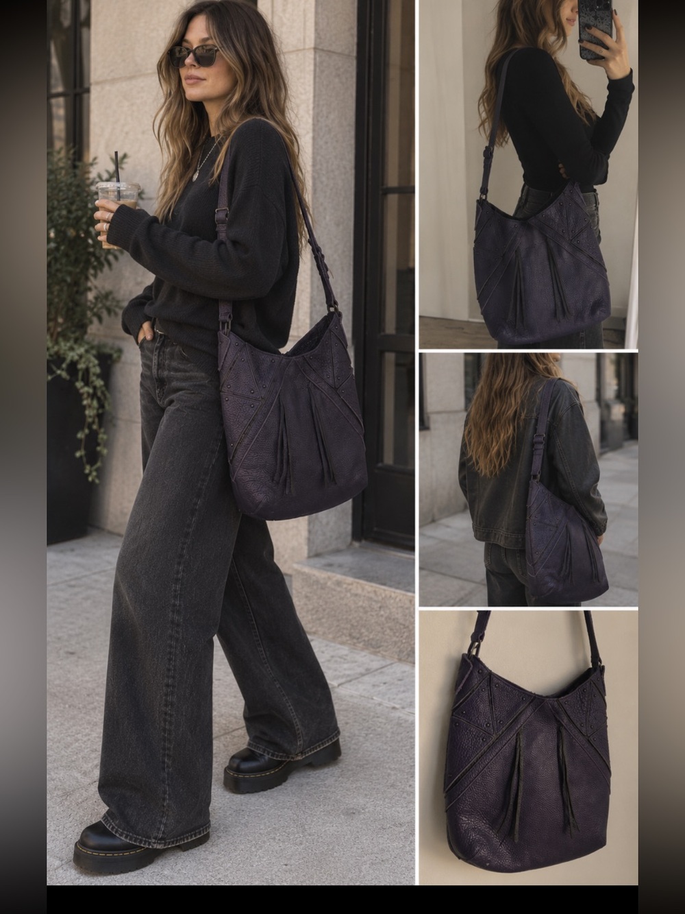 Women’s blue Textured Leather Shoulder Bag